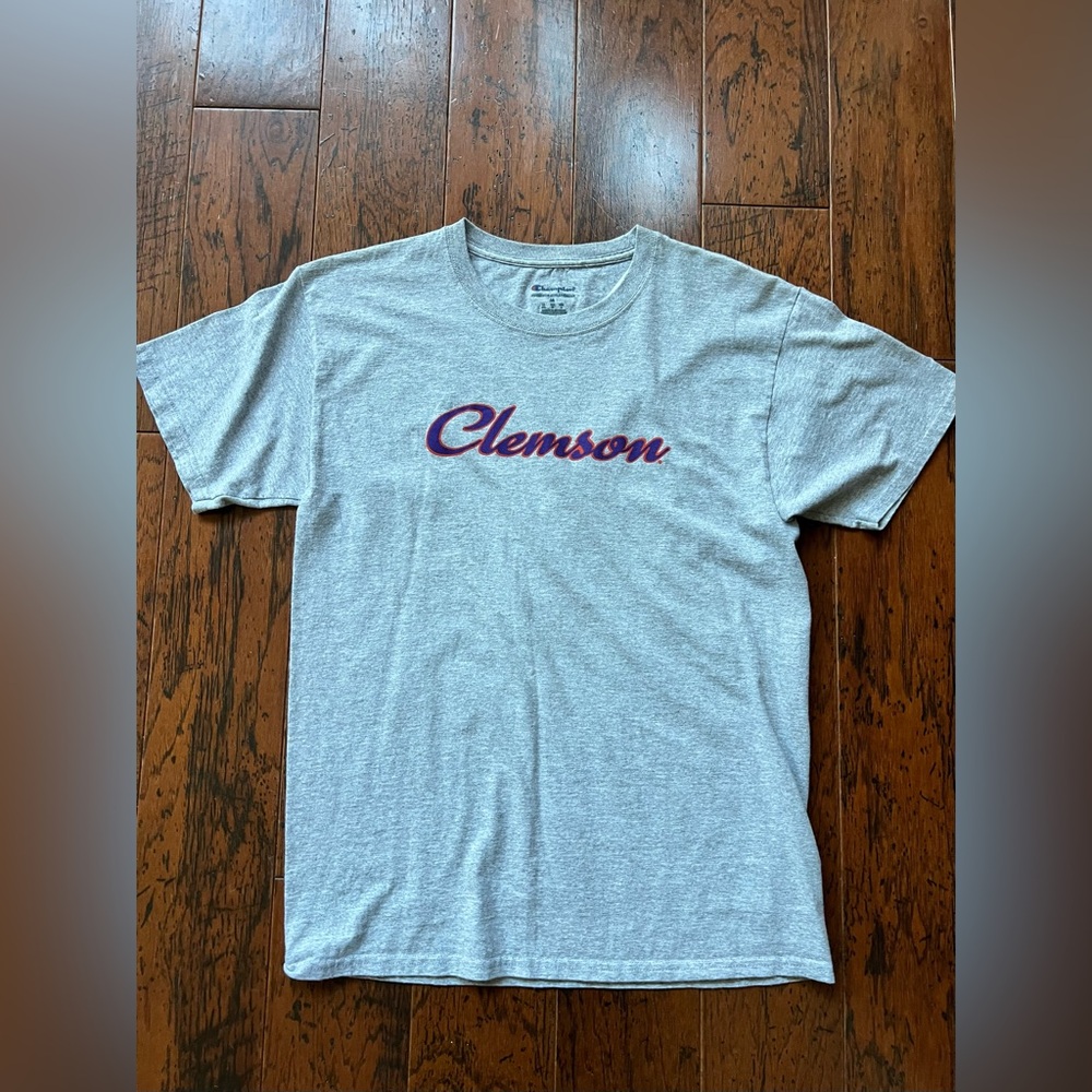 Champion Gray T-Shirt with Purple Clemson Logo